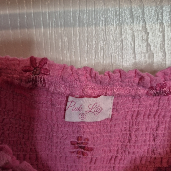 601 Pink Lily Smocked Pink Sundress with Bishop Sleeves - Picture 3 of 3